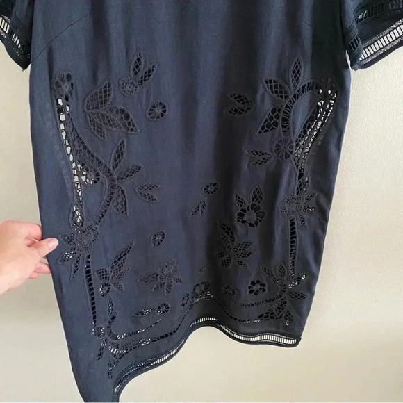 Club Monaco Luceenie Eyelet Detail Linen Shift Dress Navy/Black Sz 6 Tunic - Picture 5 of 8